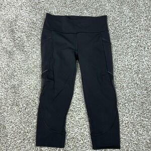 Lululemon Pants Womens 6 Black Crop Leggings Mesh Pockets High Rise Yoga Gym